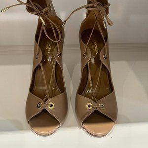 Aquazzura Leather ankle strap in beige leather